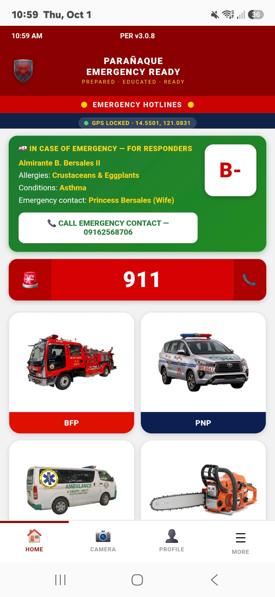 Parañaque Emergency Ready app screen